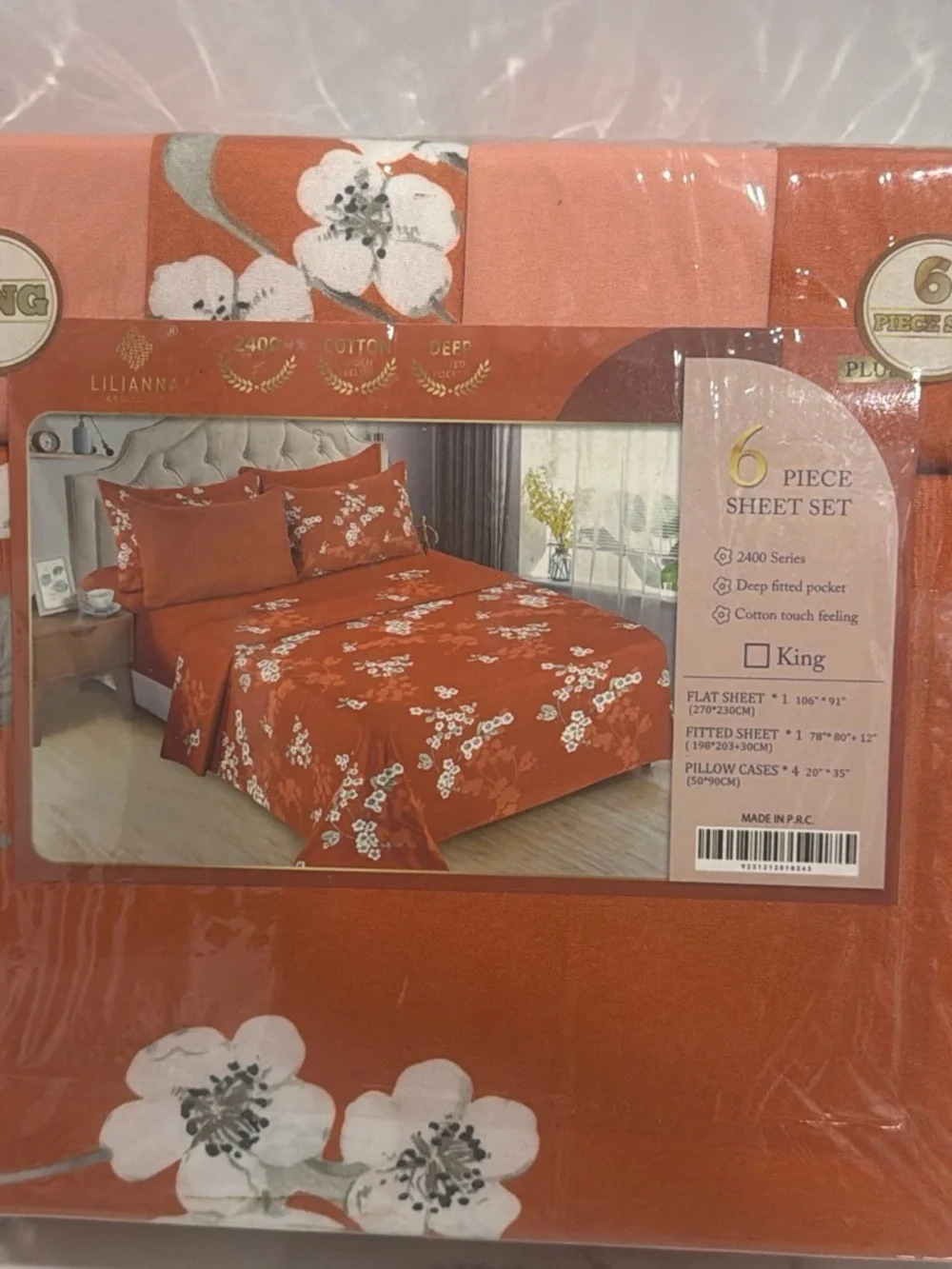 Floral King 6-Piece Sheet Set in Rust